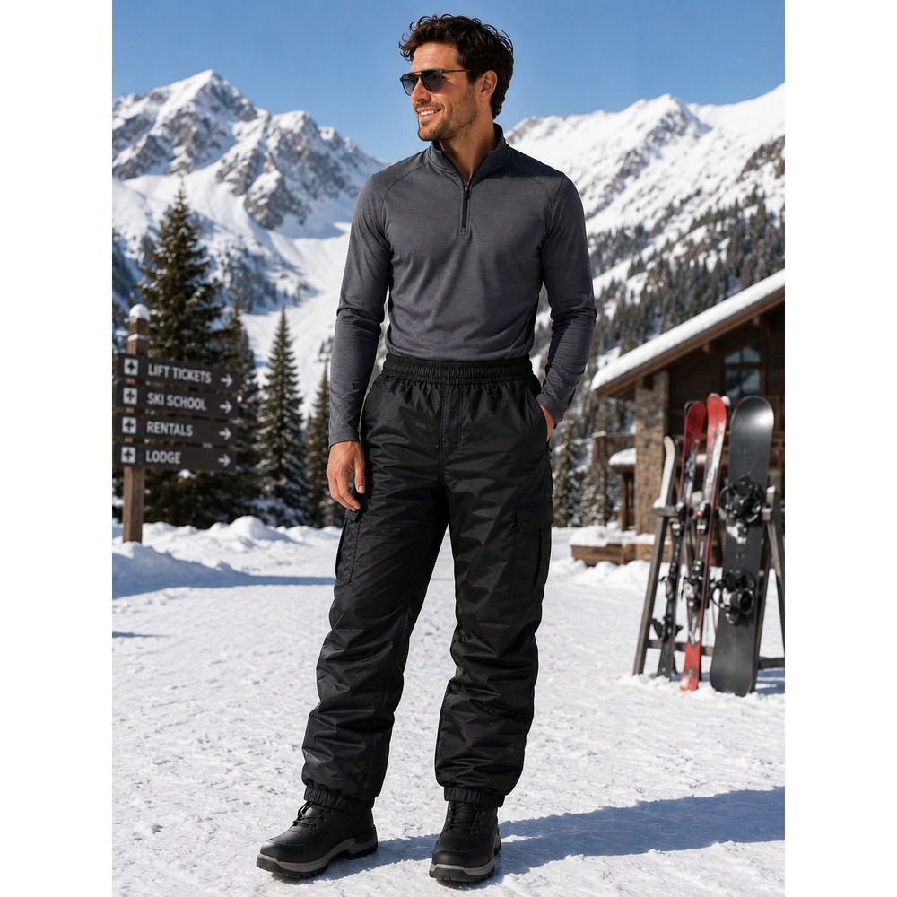 JOJO SPORT ESSENTIALS Black Nylon Cargo Ski Snow Pants Size XL Waterproof